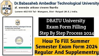 DBATU University Exam Form Filling Step By Step Process 2024 | Dbatu University latest update