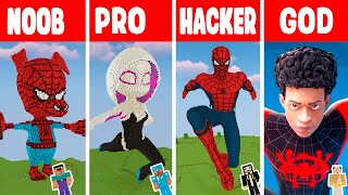 Minecraft Spider-Man Into The Spider-Verse 2 Statue Build Challenge - Noob Vs Pro Vs Hacker Vs God