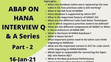 ABAP ON HANA Interview Q & A | 2 | Various Code Push down|Name Server|Index Server