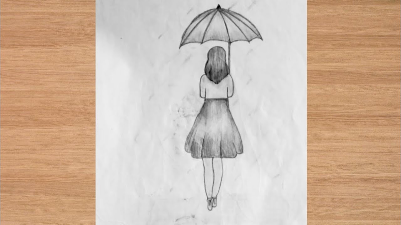 How to draw a girl with umbrella pencil sketch step by step || drawing ...