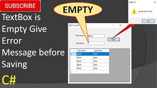 If textbox is empty give error message before saving in C#