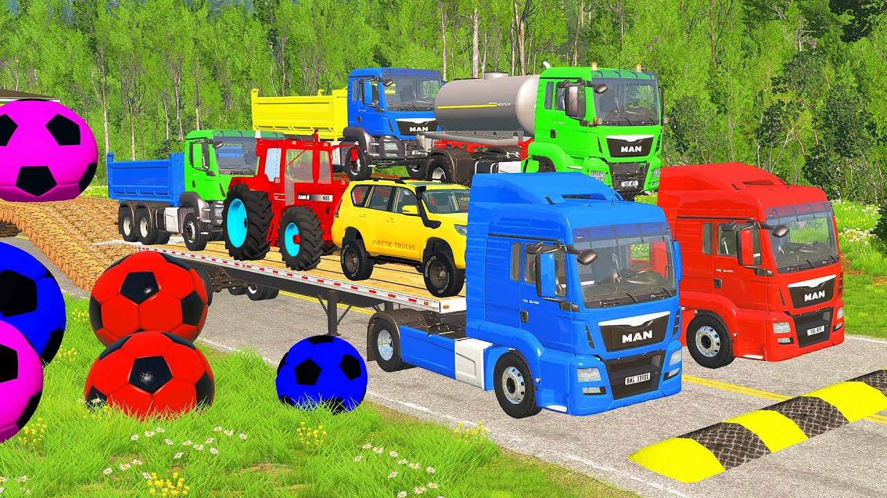 Flatbed Truck McQueen | Transportation with Truck - Pothole vs Car #005  BeamNG.Drive Gameplay