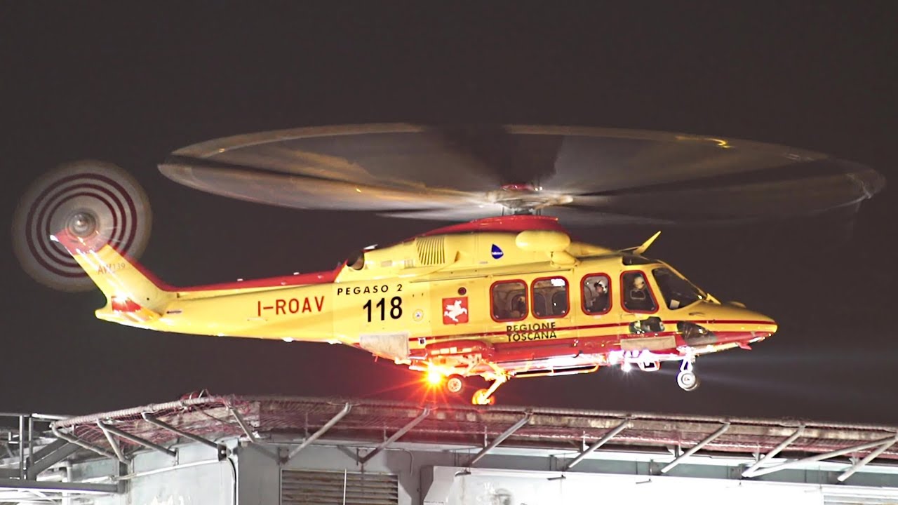 AW139 Elisoccorso 118 Pegaso2 Babcock • Decollo notturno Ospedale Cisanello Pisa