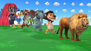 Long Slide Game With Elephant Gorilla Buffalo Hippopotamus Tiger  3d Animal Game  Funny 3d Animals