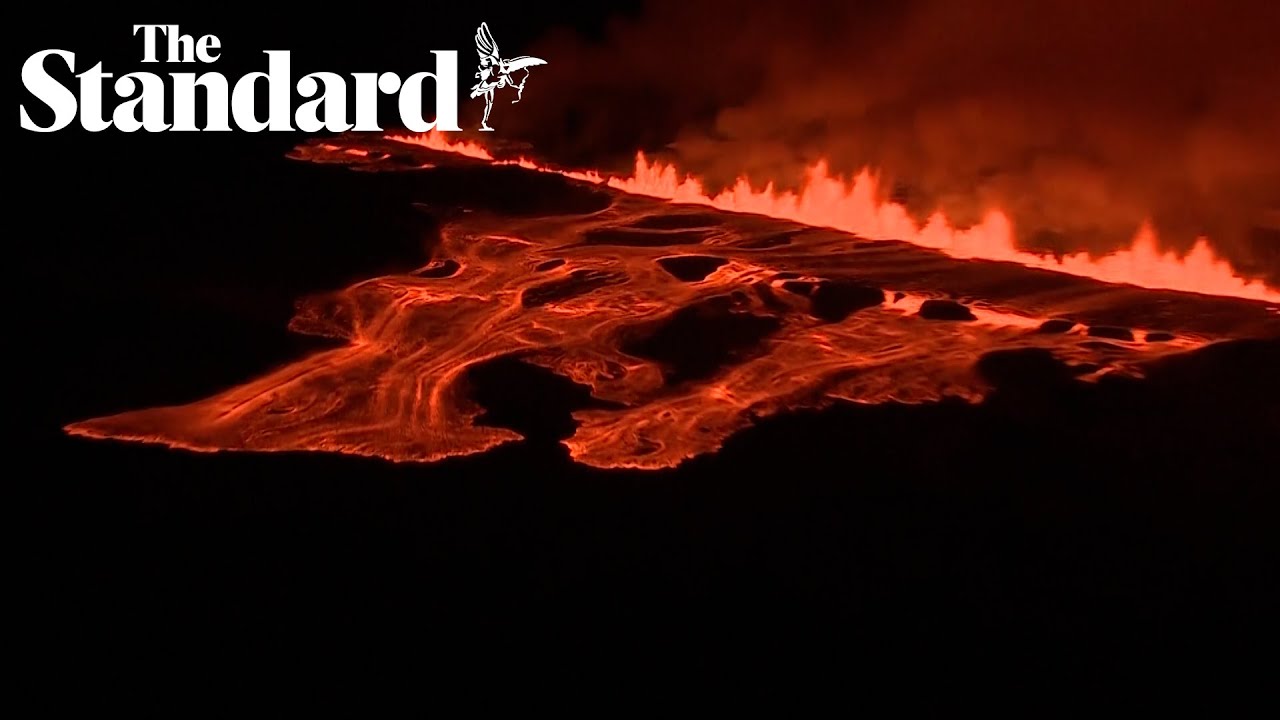Iceland volcano erupts for second time this year as huge lava flows spew from fissure