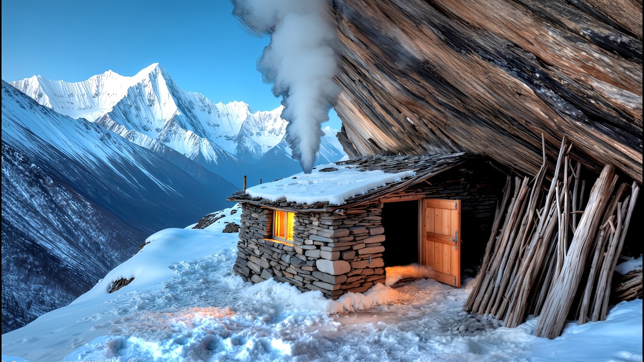 Alone Under a Rocky Cliff  Winter – He Built This Shelter to Survive! @Hadioutdooradventures