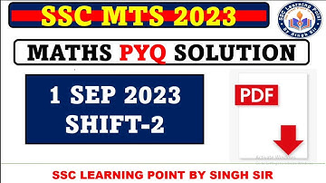 SSC MTS PYQ 2023  || MTS (1 SEP 2023, Shift-2) Solved Paper by Singh Sir || MTS MATHS  SOLUTION