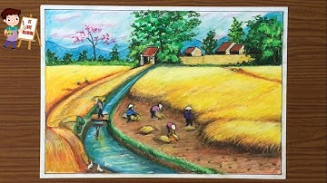 Vẽ tranh phong cảnh quê hương / Vẽ cảnh đẹp đồng quê đơn giản / How to draw landscapes hometown.