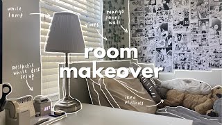 aesthetic room makeover 🧸 white, minimal, anime/manga, pinterest inspired, cozy