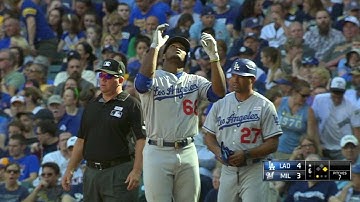 LAD@MIL: Puig grounds an RBI single to left field