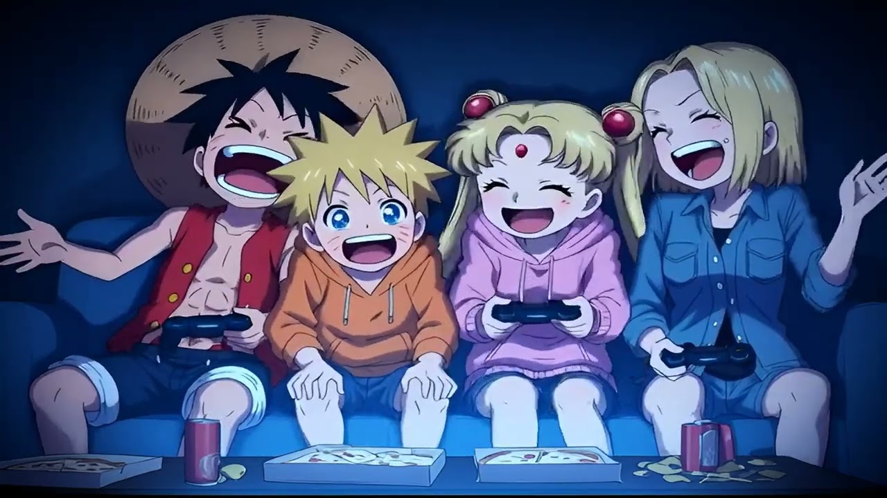 Luffy, Naruto, Sailor Moon & Android 18 Having a Blast! 😂 | Epic Laughing Fit Gaming Lo-fi 🍕🎮