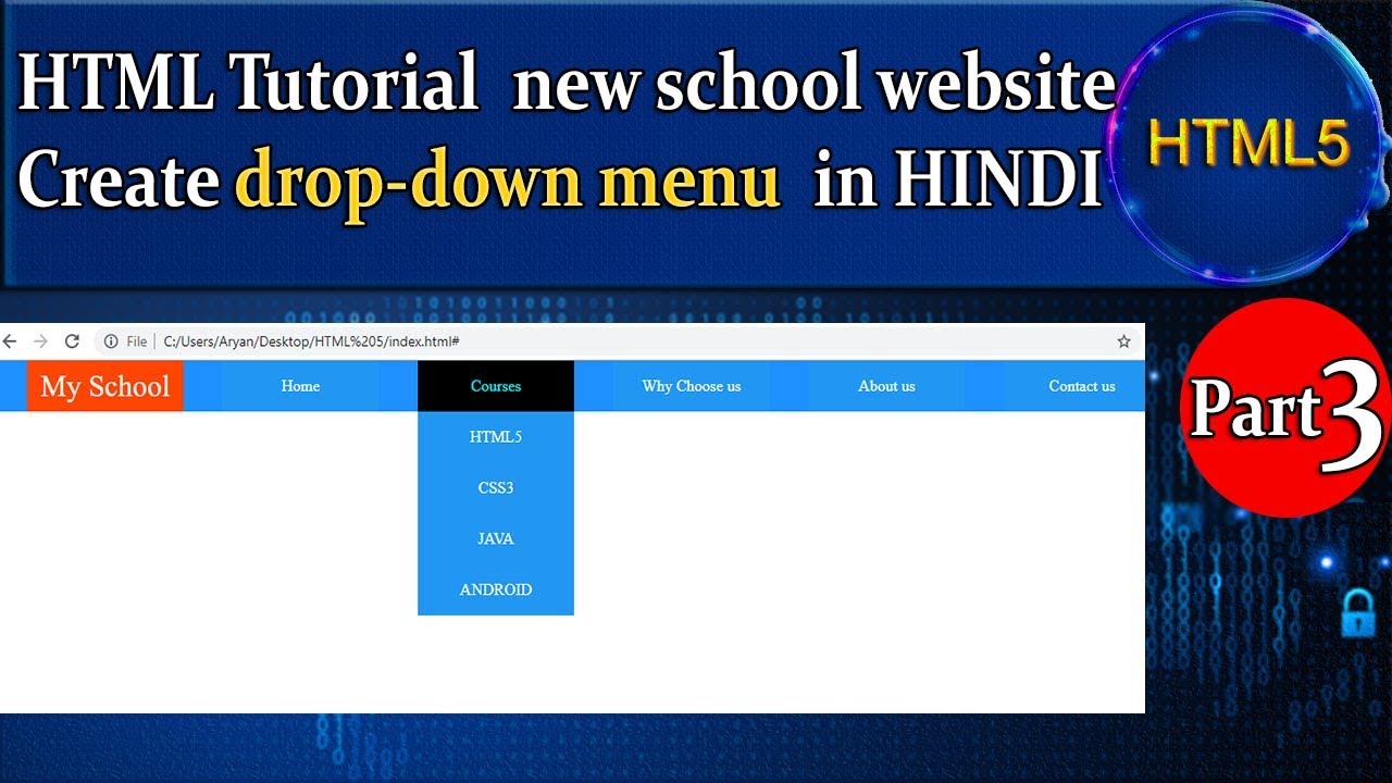 HTML Tutorial new school website Create drop-down menu Part 3 Hindi ...