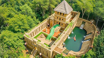 300 Days Building a Luxury House with a Slide Leading to a 50m Underground Pool Using Primitive Tool