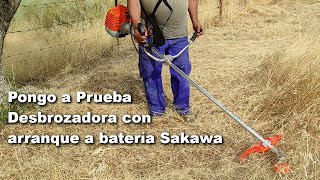 Prueba Desbrozadora arranque a batería Sakawa