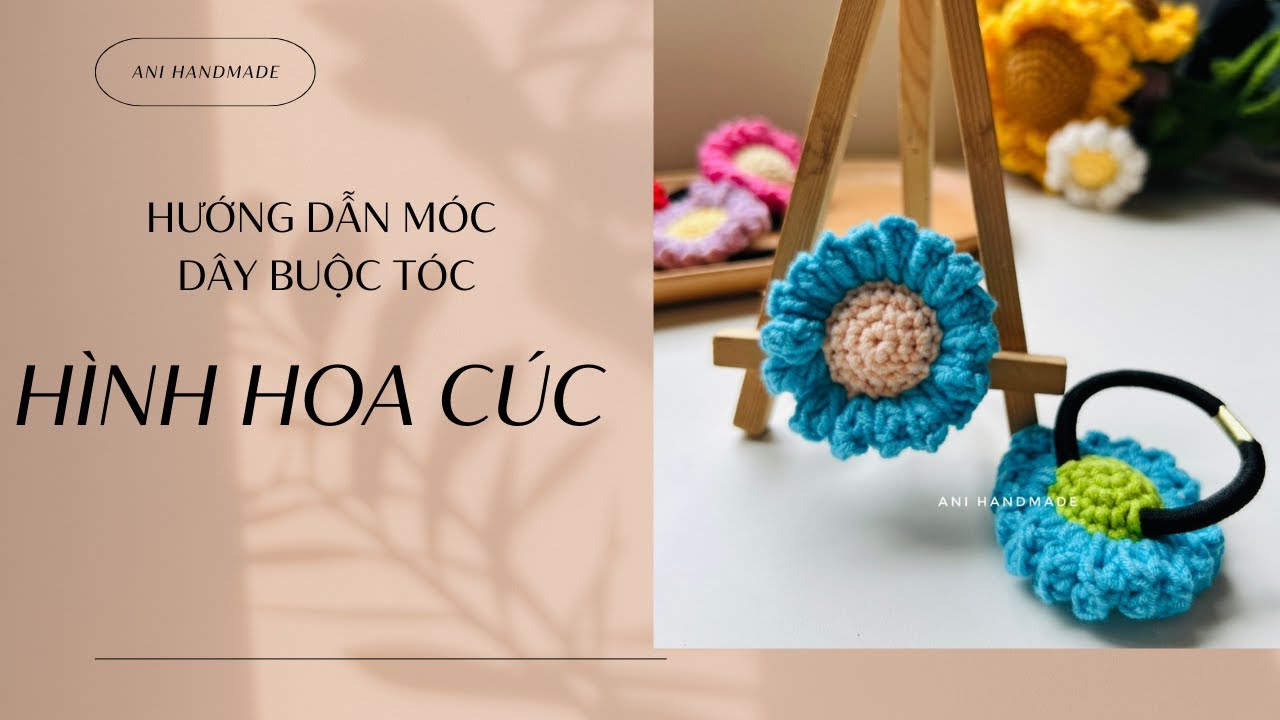 #9, Mẫu 9: Móc dây buộc tóc hoa cúc, Crochet Flower Hair Ties, Crochet Tutorial step by step