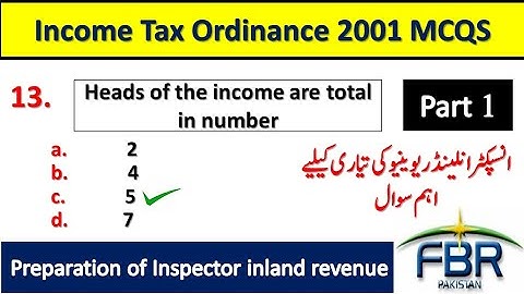 Inspector inland revenue | Income tax ordinance 2001 mcqs | IRS | Income tax mcqs | Part 1| 2021