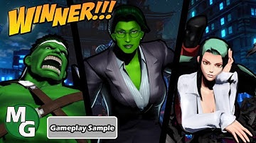 SHE-HULK w/ Hulk and Morrigan (DLC Costumes) - Arcade Mode Gameplay - Ultimate Marvel vs Capcom 3
