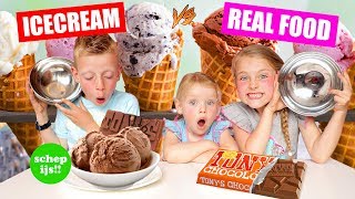 SCHEP IJS ICECREAM vs REAL FOOD CHALLENGE!! ♥DeZoeteZusjes♥