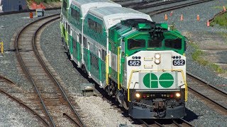 4K - Morning Passenger Train Rush Hour in the Downtown Toronto Rail Corridor