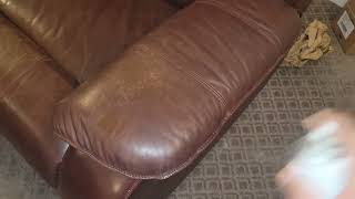 OUR LEATHER REPAIR DYES - used on this OLD FADED WORN LEATHER Couch !! 