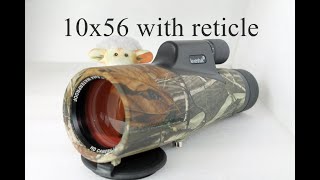 Levenhuk 10x56 camo monocular telescope with eyepiece reticle review. The view will amaze you