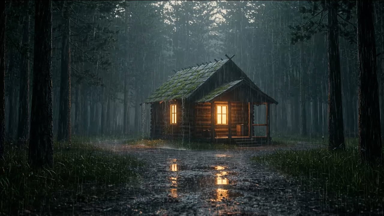 Soothing Rain and Thunder at Cozy Cabin 🌧️ Perfect Night Ambience for Fast Sleep and Relaxation