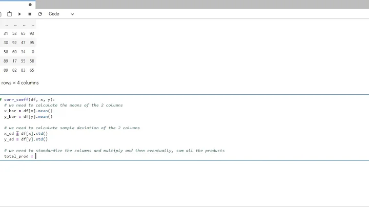 Function to calculate Correlation Coefficient between 2 columns in a dataframe