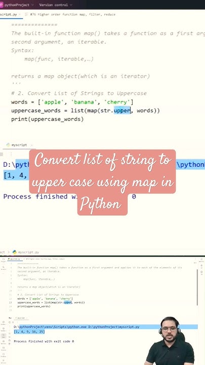 Convert a list of string to upper case using map in Python # ...