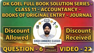 Journal Entries – Discount Allowed, Received & Trade Discount | Question 6|DK Goel Class 11|Video 22