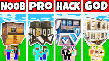 Minecraft: FAMILY UPSIDE DOWN HOUSE BUILD CHALLENGE - NOOB vs PRO vs HACKER vs GOD in Minecraft