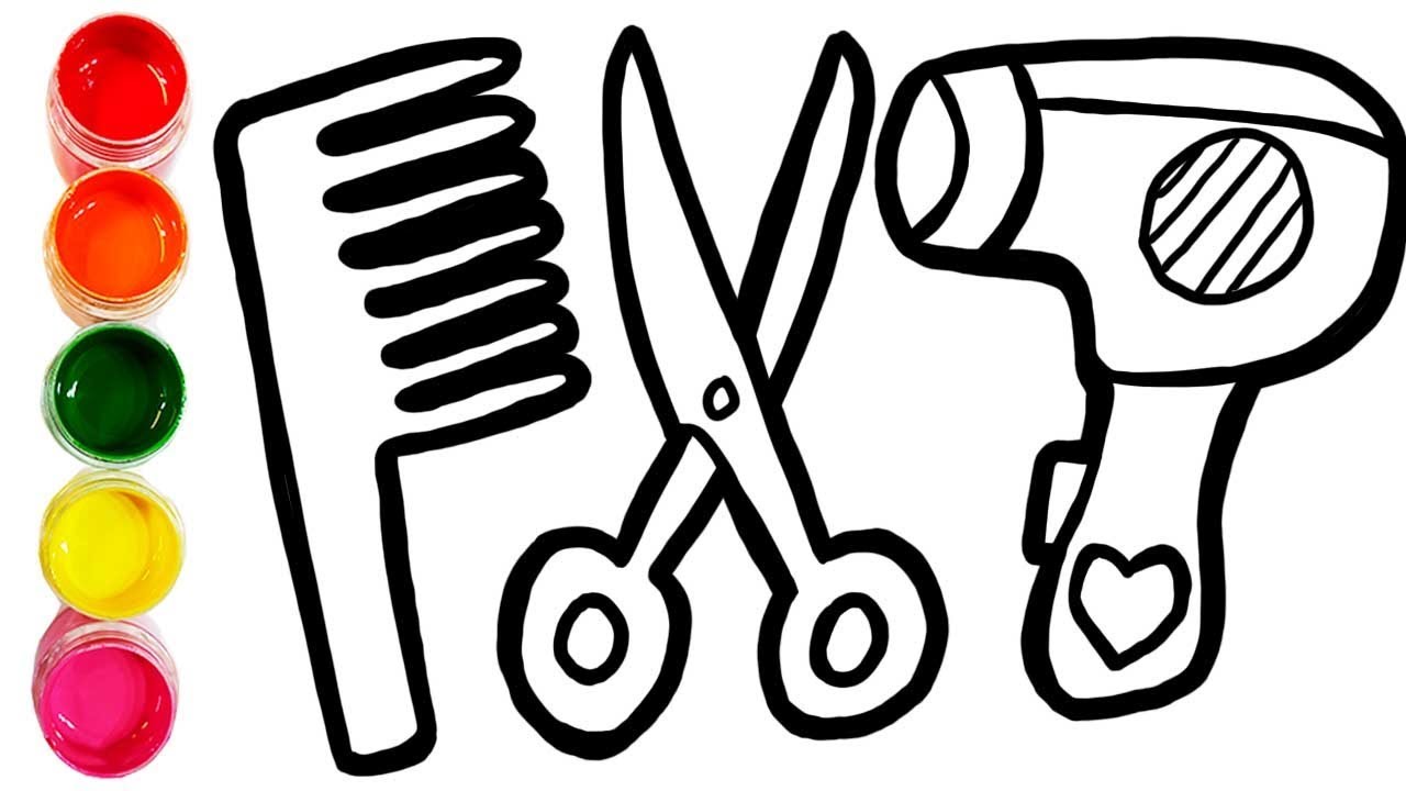 Beauty Tools and Rocket Drawing and Coloring for Kids, Toddlers