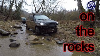 Two Sorentos on the rocks - River crossing