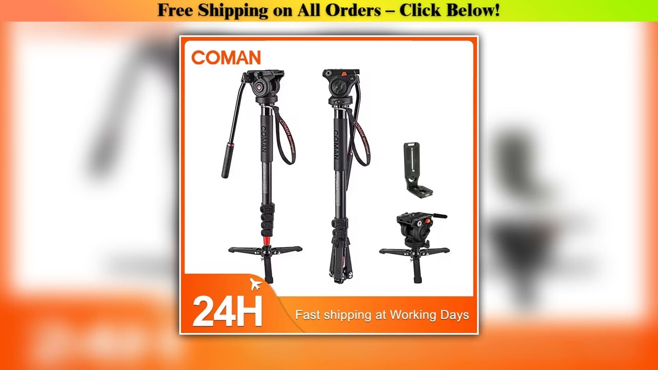 COMAN KX3232 Professional Camera Monopod Tripod Aluminum Telescopic With Feet And Pan Tilt Fluid