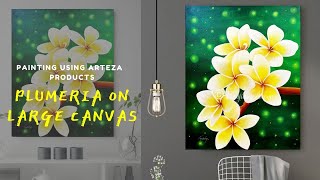 STEP by STEP acrylic painting on a LARGE canvas for beginners | How to paint Plumeria ART ideas