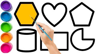 Learn 2D Shapes Drawing \& Coloring | Heart, Hexagon, Pentagon,Rectangle, Pie|ABC123 Magical Learning