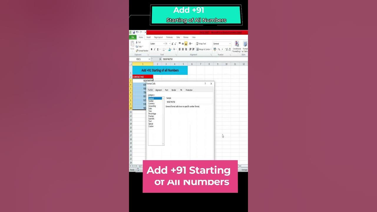 add-91-starting-of-all-numbers-in-excel-shorts-excel-trending