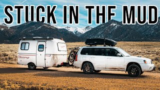 Off Grid Living // Scamp Trailer in a MUD PIT!!!