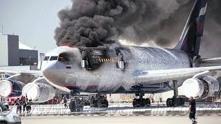 In Moscow&#39;s Sheremetyevo airport plane caught fire burned airliner Ilyushin Il-96