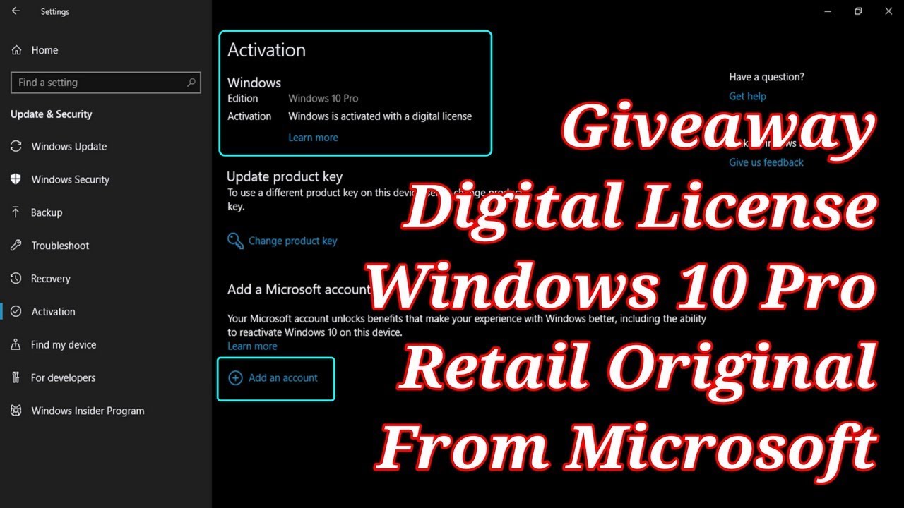 find digital license windows 10