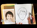 フリー素材の男性の似顔絵制作過程 ペン画 ｜ヒロノブイラスト