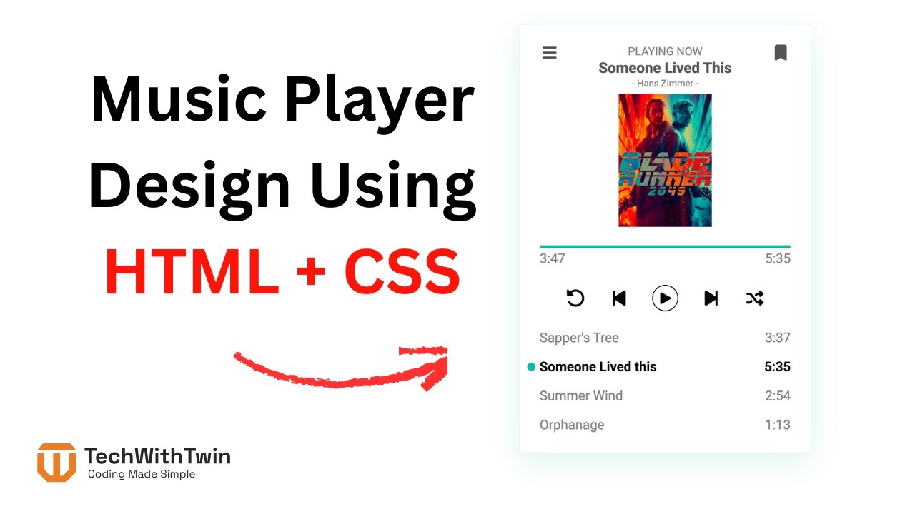 How to create a Music Player using HTML and CSS | TechWithTwin - YouTube