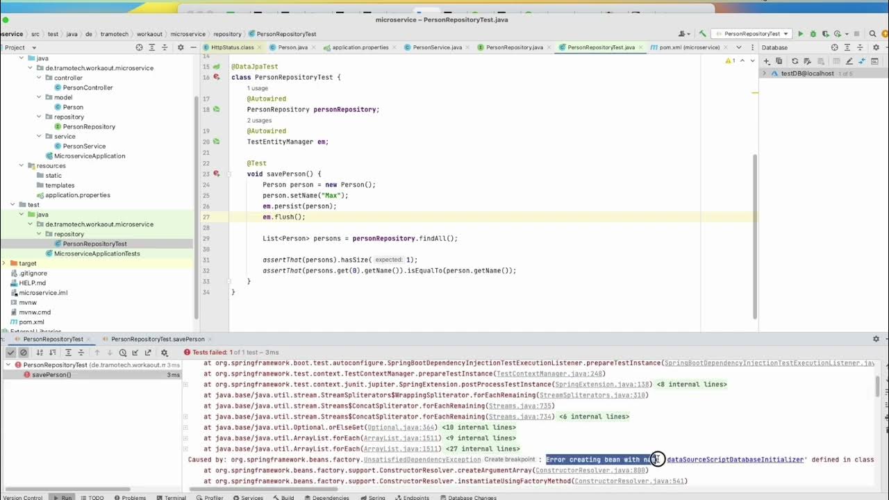 Datajpatest failed to load application context for junit test of