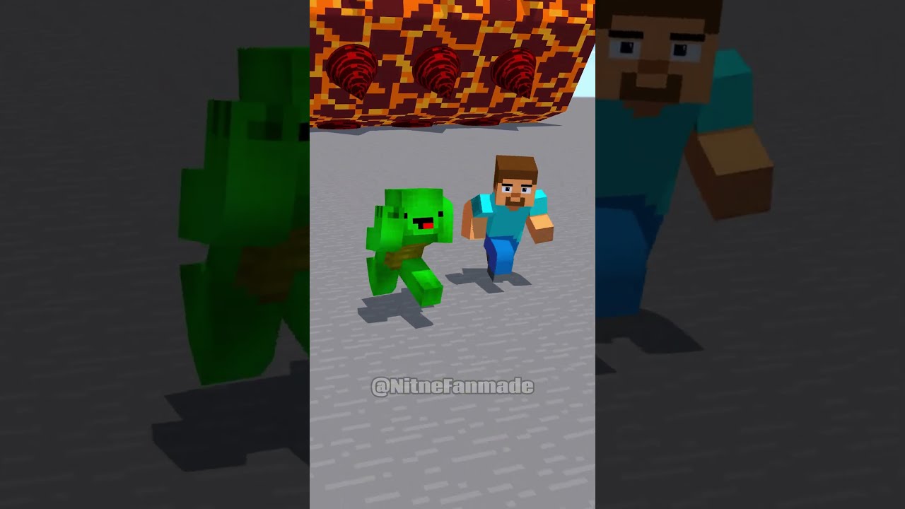 Steve And Mikey JJ Running Away From Lava Boulder With His Girlfriends 