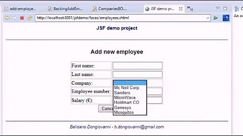 JSF and JDBC eclipse project #8 - Using JSF h:selectOneMenu to select a value from a list