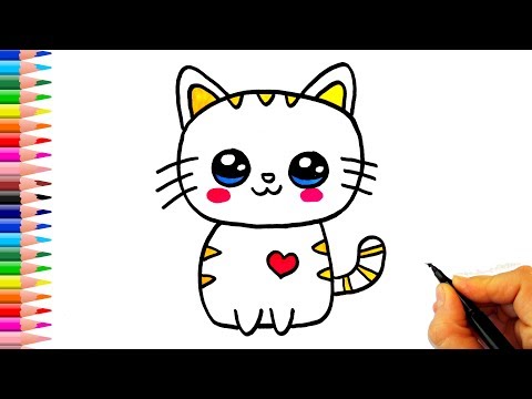 ÇOK KOLAY! Sevimli Kedi Nasıl Çizilir? - How To Draw a Cute Kitten Easy