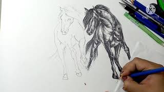 رسم الحصان وتعليم التظليل من لوحه المنظر الطبيعي.. (الجزء الثاني) الجزء الاول في الوصف تحت#اشتراك