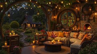 Smooth Jazz Melody at Rustic Hobbit Cottage | Fireplace Glow &amp; Rain Sounds for Healing Rest