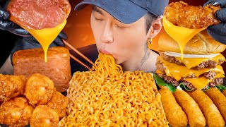 ASMR MUKBANG | Triple Cheeseburger, Spicy Noodles, Spam, Cheese Stick, Fried Chicken