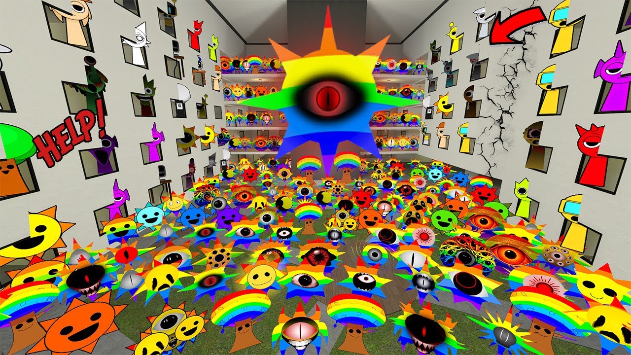 BIG RAINBOW SPRUNKI MR SUN PHASE 9 WANTS ME TO HELP THEM FROM FULL HOTEL OF ANGRY NEXTBOTS in Gmod