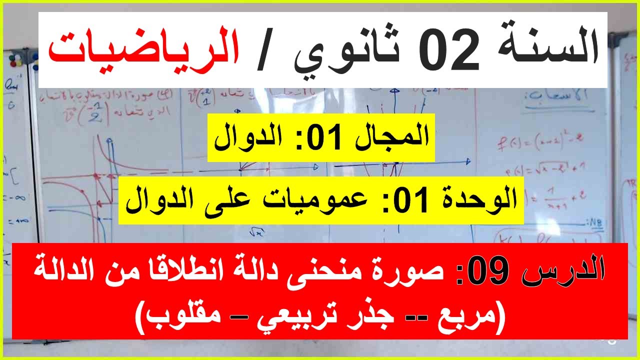 السنة 02 ثانوي الرياضيات الدرس 09 صورة منحنى دالة إنطلاقا من منحنى دالة آخر/ مربع -جذر تربيعي-مقلوب